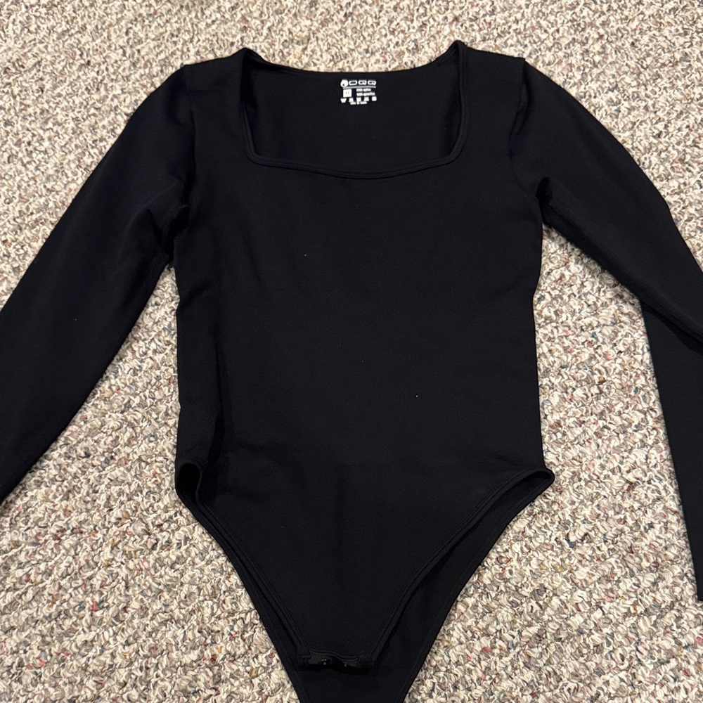 Black Long-Sleeve Square-Neck Bodysuit